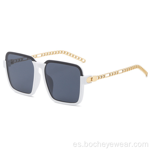Gafas de sol cuadradas de moda con montura grande para mujer, gafas de sol con cadena hueca de metal, gafas de sol de moda para hombres s21180